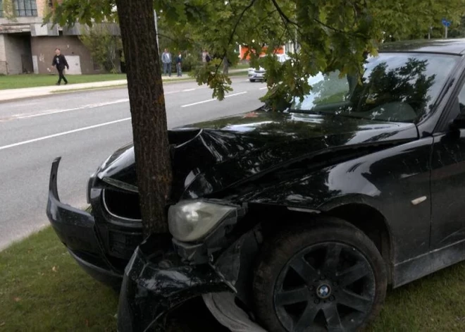 Злая мама пыталась побить зонтиком водителя BMW, который выехал со двора и врезался в дерево