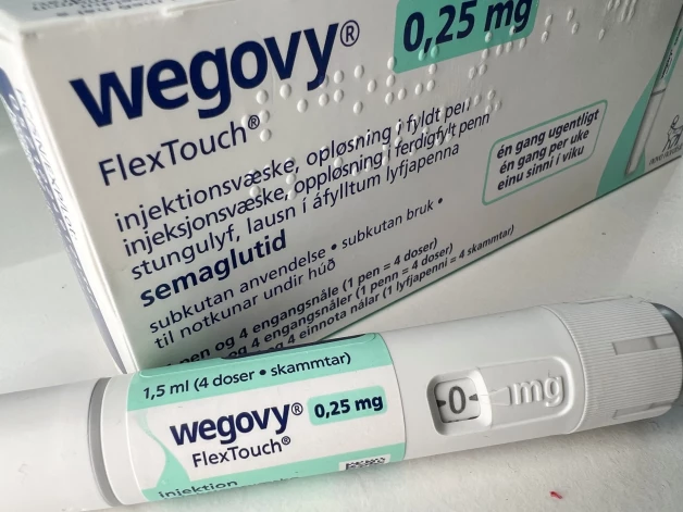 Novo Nordisk ražotā svara samazināšanas līdzekļa Wegovy 0,25 mg injekcijas pildspalva.