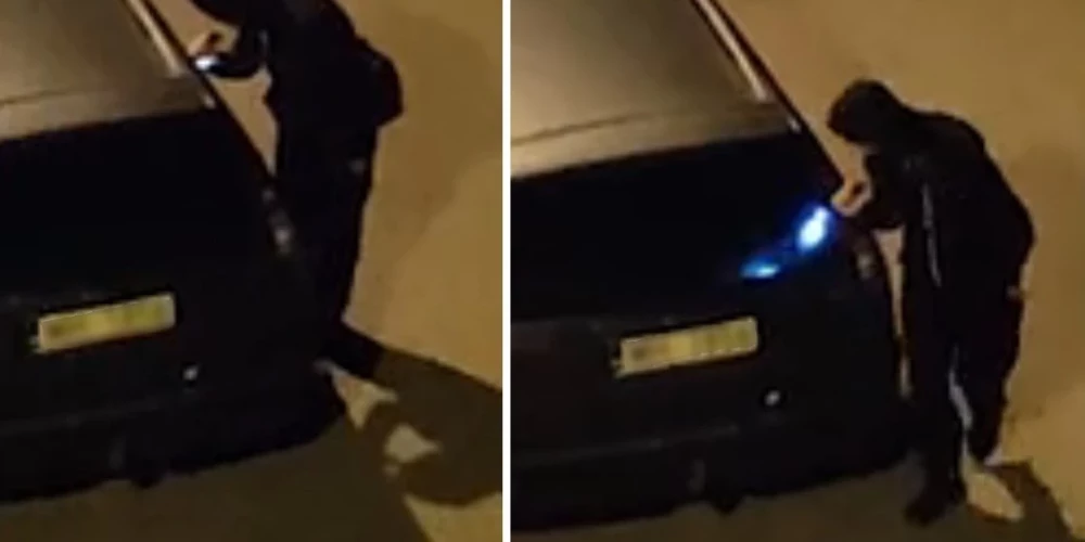 ВИДЕО: двое подозрительных мужчин в Пурвциемсе ночью просматривают салоны автомобилей
