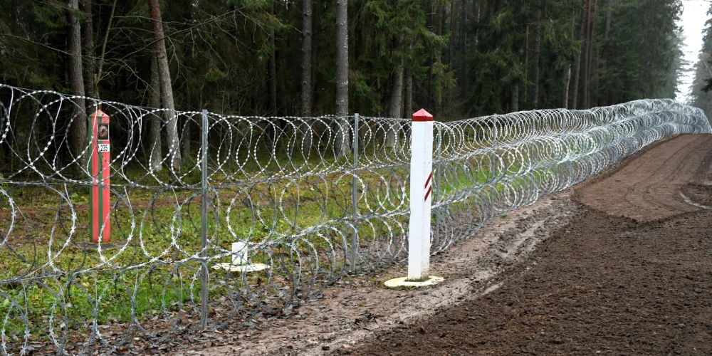 Dzeloņstiepļu žogs uz Latvijas-Baltkrievijas robežas.