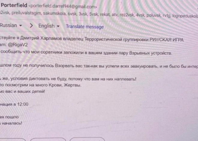 Kas bija rakstīts draudu vēstulē Latvijas skolām? Pieejams draudu oriģinālteksts