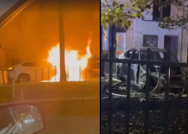 ВИДЕО: в центре Риги открытым пламенем горела машина, есть предположения о причинах произошедшего