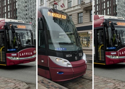 FOTO: par godu valsts svētkiem Rīgā kursē svētku tramvajs, autobuss un trolejbuss