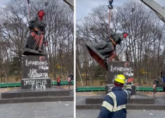 Демонтаж памятника Пушкину в Киеве.