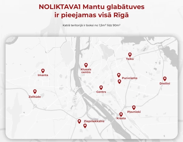 Self-storage glabātuves NOLIKTAVA1.lv izvietojums Rīgā