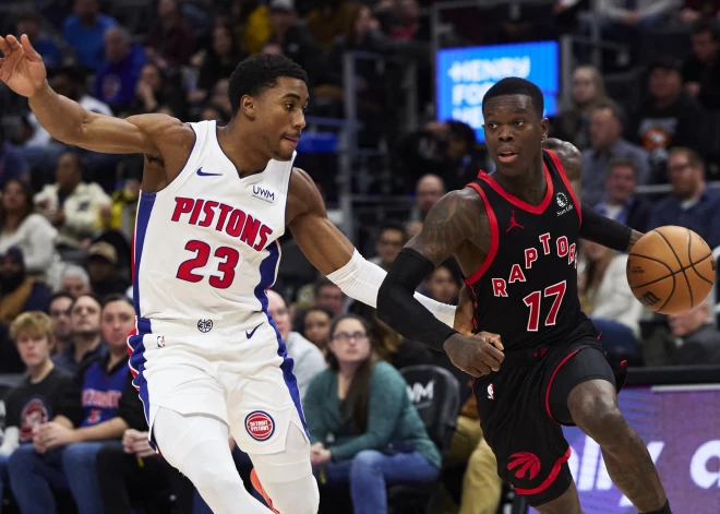 "Pistons" ar 129:127pārspēja deviņu spēlētāju sastāvā spēlējušo Toronto "Raptors"