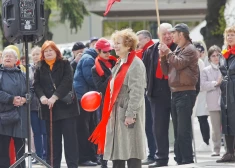 Татьяна Жданок на митинге Русского союза Латвии (1 мая 2023 года).