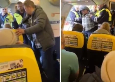 ВИДЕО: неадекватного пассажира пришлось силой выводить с самолета Рига-Дублин