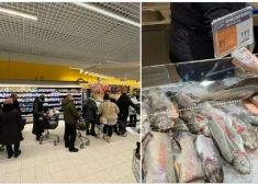 Возле рыбных отделов снова столпотворение - люди стоят в очереди за дешевой форелью