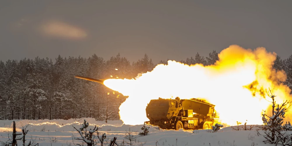 December 2, 2023 - Camp Adazi, Latvia - An M142 High-Mobility Artillery Rocket System from 3rd Battalion, 27th Field Artillery Regiment, 18th Field Artillery Brigade, 82nd Airborne Division, fires a rocket during a HIMARS rapid infiltration exercise at Camp Adazi, Latvia, Dec. 2, 2023.  During the exercise, a Belgian transport flight from Germany landed in Latvia where the HIMARS rapidly moved to its fighting position at Camp Adazi. The exercise demonstrated the ability to quickly mobilize and employ HIMARS across the Baltics. The 3rd Infantry Divisions mission in Europe is to engage in multinational training and exercises across the continent, working alongside NATO allies and regional security partners to provide combat-credible forces to V Corps, Americaâs forward deployed corps in Europe. (Credit Image: © Oscar Gollaz/U.S. Army/ZUMA Press Wire)