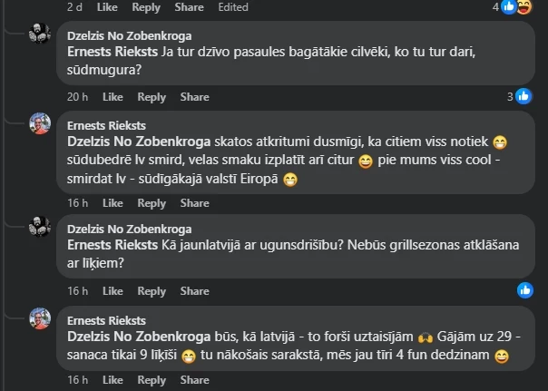 Rieksts komentāru ierakstījis kādā asā diskusijā galdnieku diskusiju grupā iekš "Facebook".