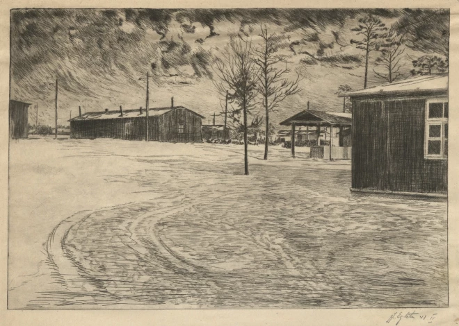 Jāņa Eglīša grafika, Fišbahas nometnes grafikas darbnīca, 1948. Muzejs “Latvieši pasaulē”, Sarmas Muižnieces Liepiņas dāvinājums.