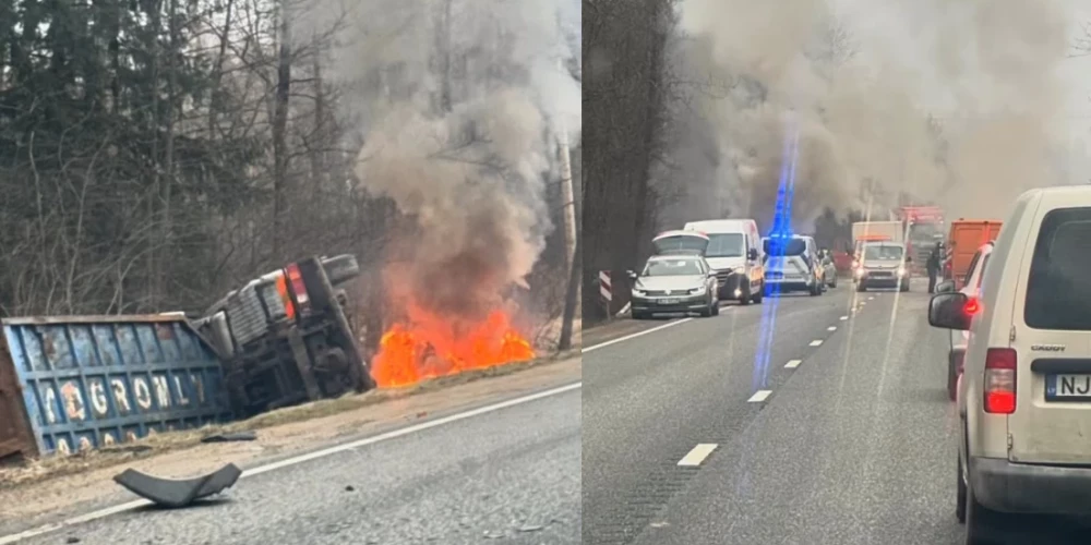 Смертельное столкновение грузовика и легковушки на объездной дороге Риги: один водитель погиб, второго "вырезали" из кабины