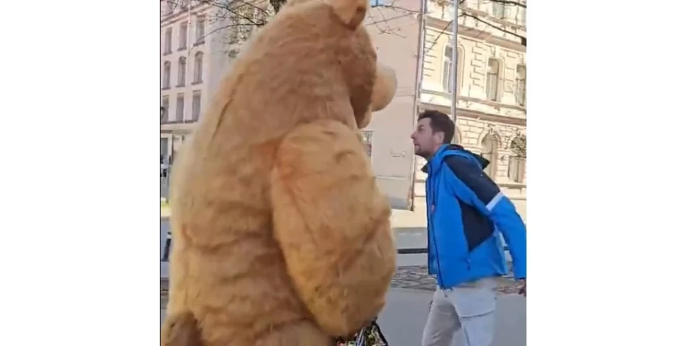 ВИДЕО: пьяный мужчина в центре Риги напал на... медведя