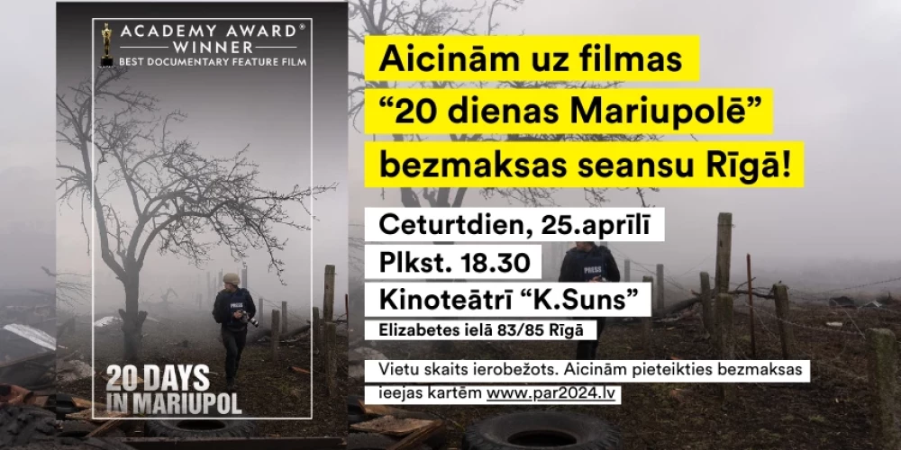 Aicina uz Oskarotās filmas “20 dienas Mariupolē” bezmaksas seansu Rīgā