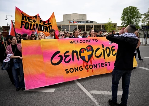 Palestīnas demonstranti aicina boikotēt Eirovīziju.