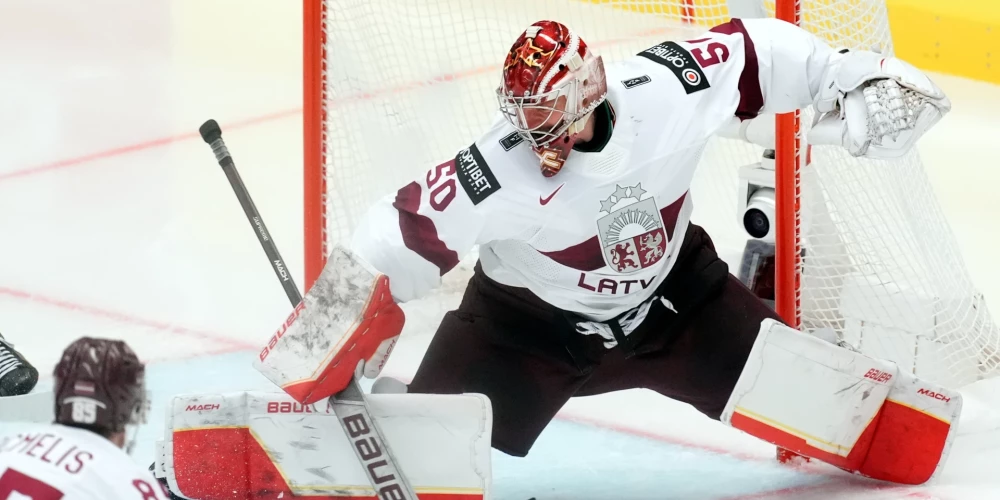 Gudļevskis paliek nepārspēts; Latvijas hokeja izlasei pirmā uzvara pamatlaikā