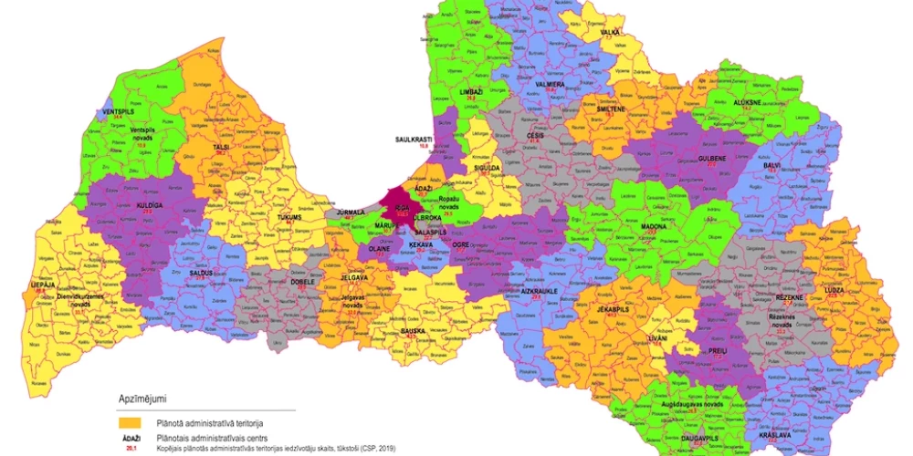 Карта краев Латвии на 2021 год.