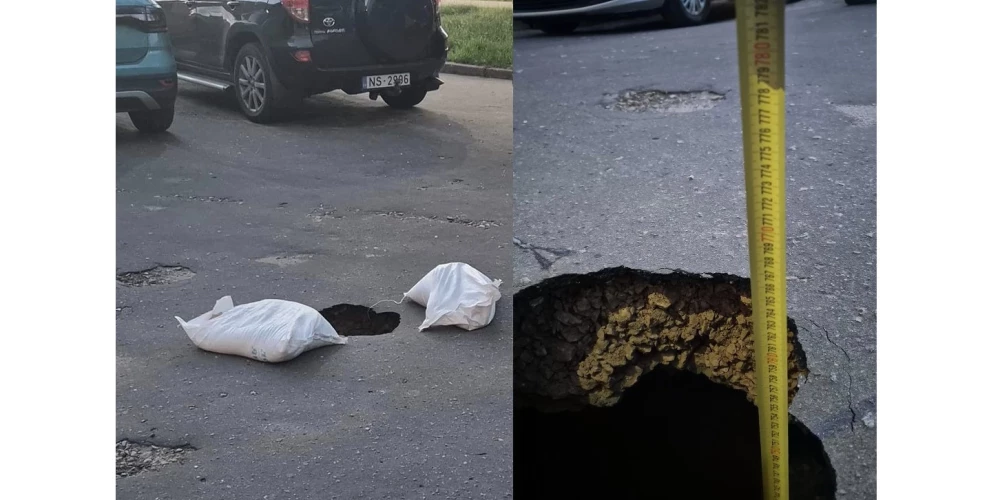 Сама дыра небольшая, но ее глубина пугающая. Хорошо, что туда никто не провалился.