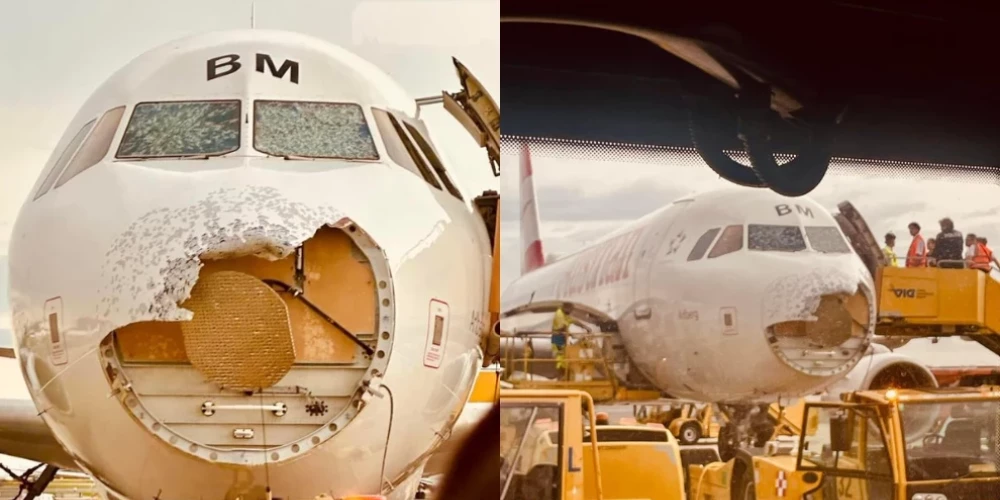 Krusas dēļ pamatīgi cietusi "Austrian Airlines" lidmašīna.