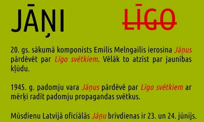 Kā katru gadu, arī šogad pirms Jāņiem, parādījušies neskatāmi ieraksti un skaidrojumi, kāpēc latviešiem nav Jāņi nav jāsauc par Līgo svētkiem.