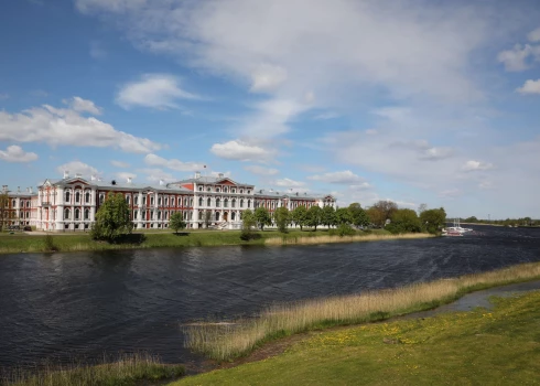 Protests notiek netālu no Jelgavas pils.