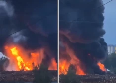Возле аэродрома Спилве в Риге загорелась автомастерская, во время тушения пострадал пожарный