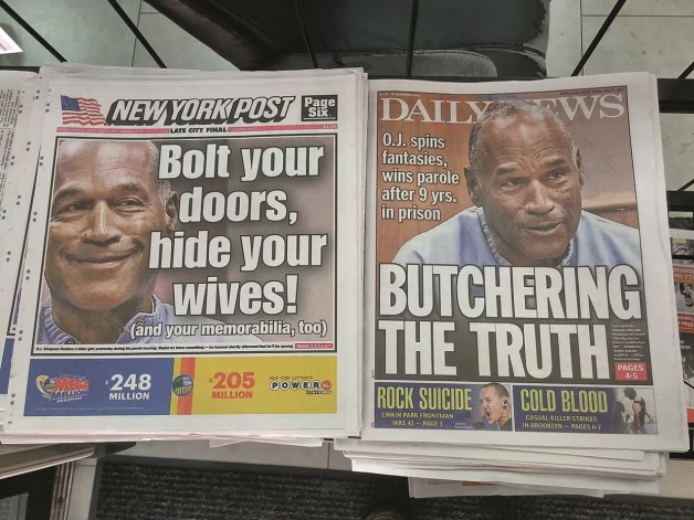 2017. gada 21. jūlijs. Laikraksti informē, ka O. Dž. Simpsons nosacīti atbrīvots pēc deviņiem cietumā pavadītiem gadiem.