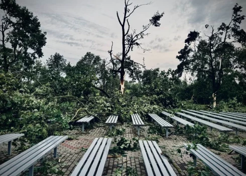 FOTO: Tā pēc vētras tagad izskatās Bauskas Pilskalna parks. Aicina uz talku!