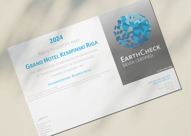Grand Hotel Kempinski Riga ieņem līdera pozīcijuilgtspējīgu prakšu ieviešanā