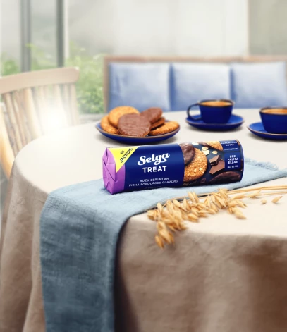 Овсяное печенье Selga Treat с бельгийским молочным шоколадом создано из высококачественных ингредиентов.