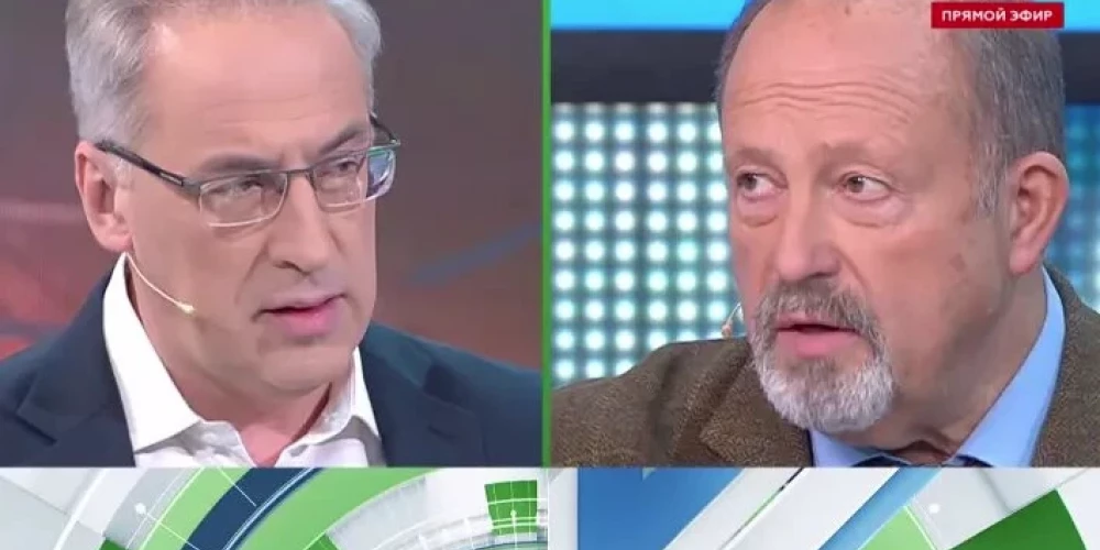 Propagandists Andrejs Norkins un neērtais viesis Andrejs Fjodorovs (ekrānuzņēmums no video)