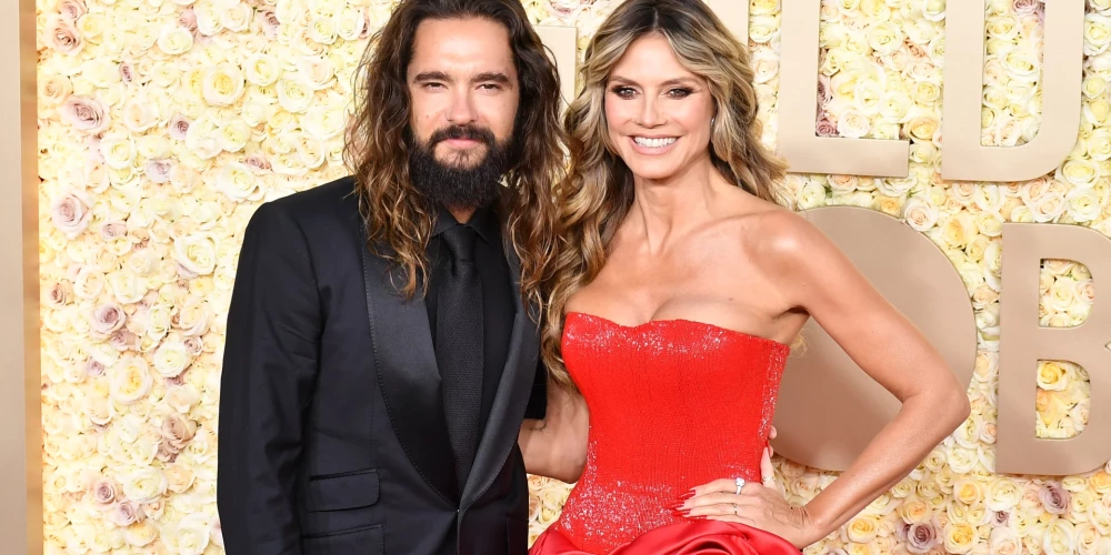 Heidija Kluma ar vīru Tomu Kaulicu “Zelta globusu” pasniegšanas vakarā šā gada janvārī.