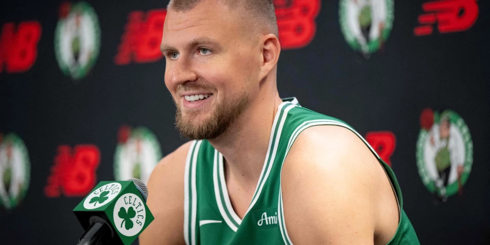 Kristaps Porziņģis Bostonas "Celtics" mediju dienā pirms jaunās sezonas.