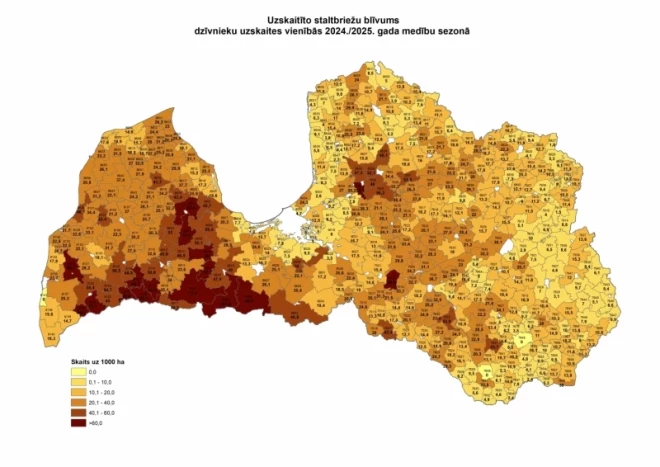 Uzskaitīto staltbriežu blīvums.