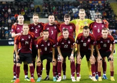 Latvijas futbola izlase pirms spēles ar Ziemeļmaķedoniju "Skonto" stadionā.