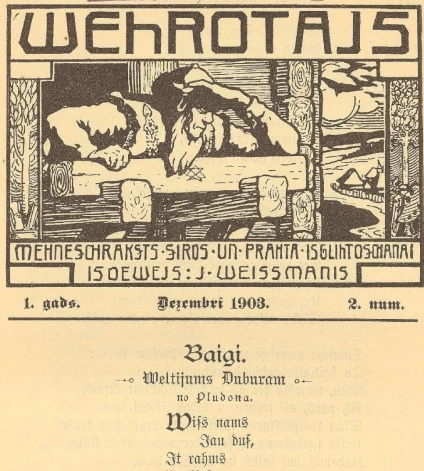 Viļa Plūdoņa „Baigi” pirmpublicējums žurnālā „Vērotājs” (1903. gada decembris).