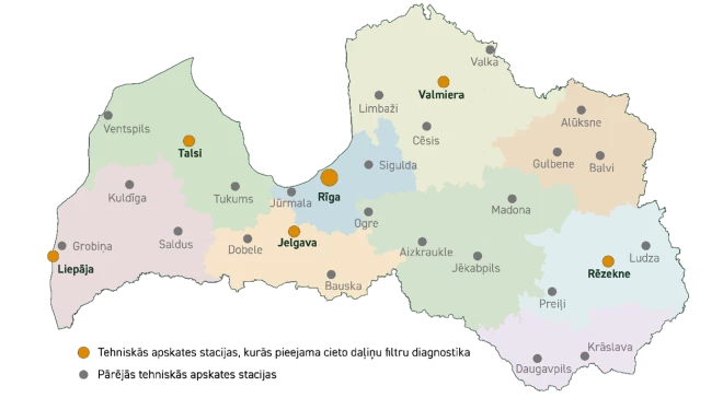 VAS “Ceļu satiksmes drošības direkcija” piedāvātais transportlīdzekļu tehniskā stāvokļa diagnostikas pakalpojums no 11.novembra atsevišķās pilsētās.