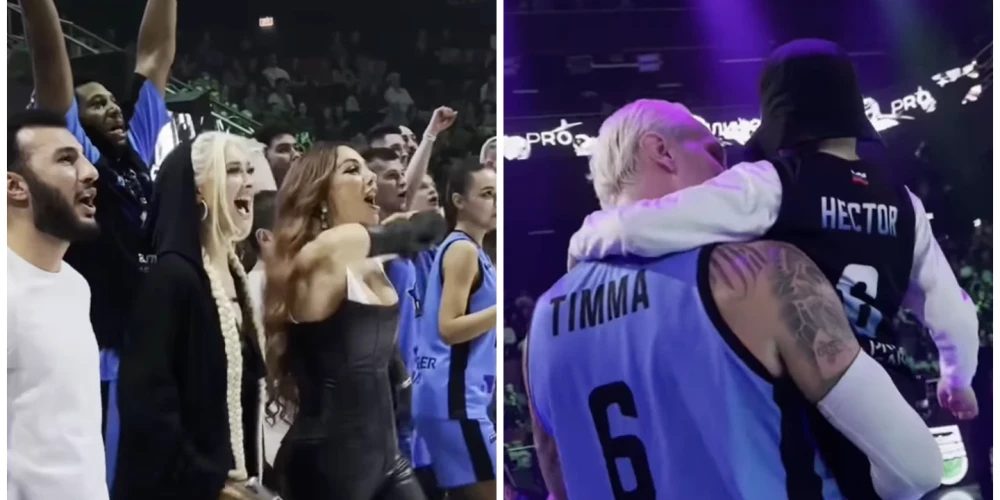 Jāņa Timmas otrā sieva Anna Sedokova atbalsta Timmu basketbola spēles laikā agresorvalstī.