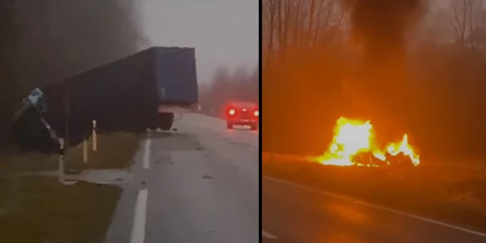 В результате аварии легковой автомобиль загорелся.