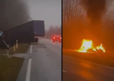 В результате аварии легковой автомобиль загорелся.