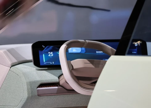 A view shows the interior of Kia Concept EV3 during the press day preview of the Los Angeles Auto Show in Los Angeles, California, U.S. November 16, 2023.  REUTERS/David Swanson