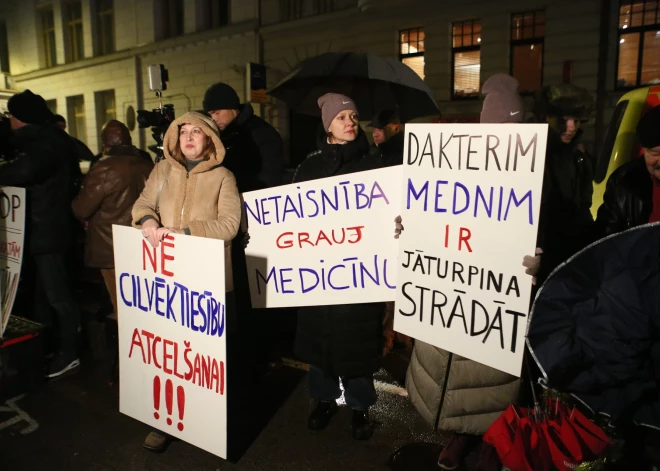 "Suverēnās varas" pikets pie Latvijas Ārstu biedrības ēkas (foto: Juris Rozenbergs)