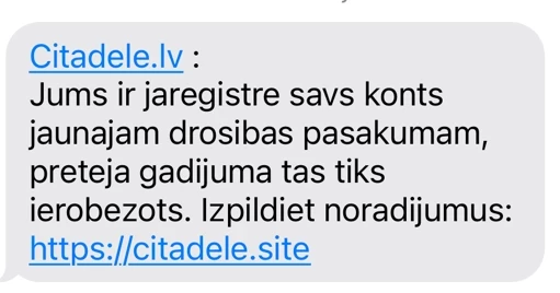 Krāpnieki izplata viltus loterijas un SMS bankas "Citadele" vārdā.