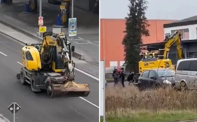 Vīrietis ar ekskavatoru devās uz citu dažus kilometru attālumā esošo pilsētiņu, pa ceļam sadauzot vairākas policijas patruļmašīnas un citus spēkratus.