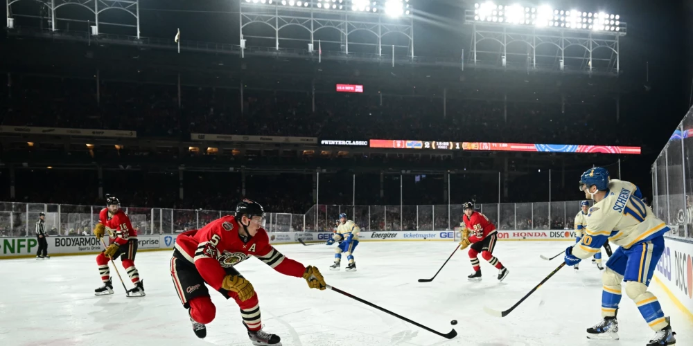 Spēlē, kas norisinājās ASV beisbola līgas (MLB) komandas Čikāgas "Cubs" stadionā, "Blues" uzvarēja ar rezultātu 6:2 (2:1, 3:0, 1:1).