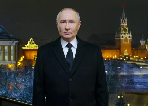 Kadrs no Krievijas diktatora Vladimira Putina Jaungada uzrunas.