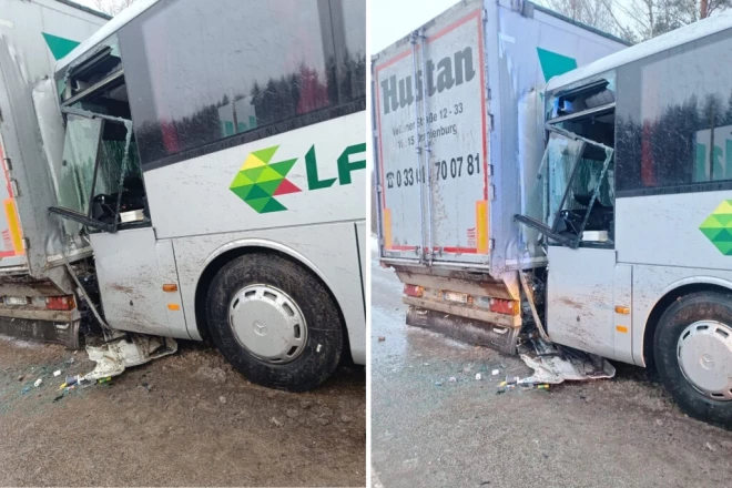 Šorīt notikusi autobusa un kravas automašīnas sadursme.