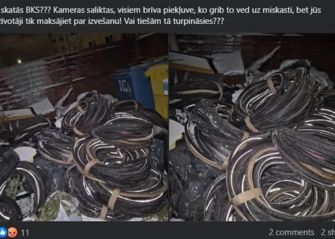 "Ko grib, to ved!" Baložos kāds piecūkojis dzīvokļu nama pagalmu, izmesta kaudze ar vecām riepām