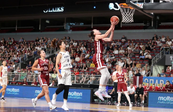 Latvijas sieviešu basketbola izlases pārbaudes spēle pret Dienvidkoreju.